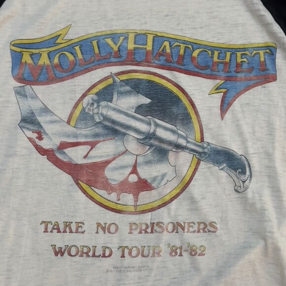 RARE! Vintage 80s Molly Hatchet Take No Prisoners World Tour Raglan 3/4 Sleeve M - Picture 7 of 10